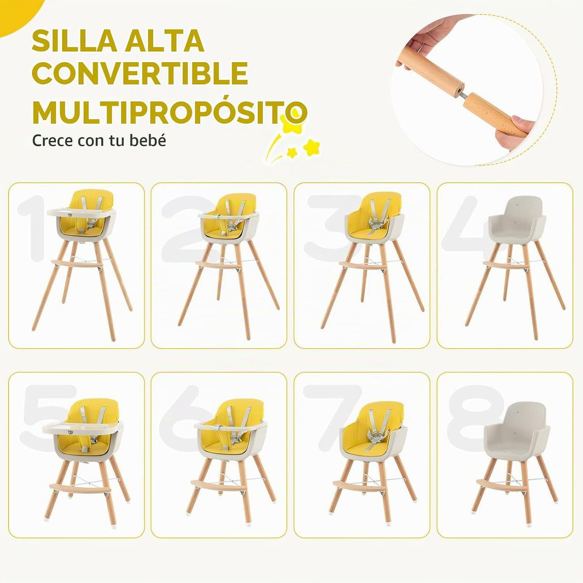 BABY JOY Trona convertible para bebé, 3 en 1, silla alta de madera\...