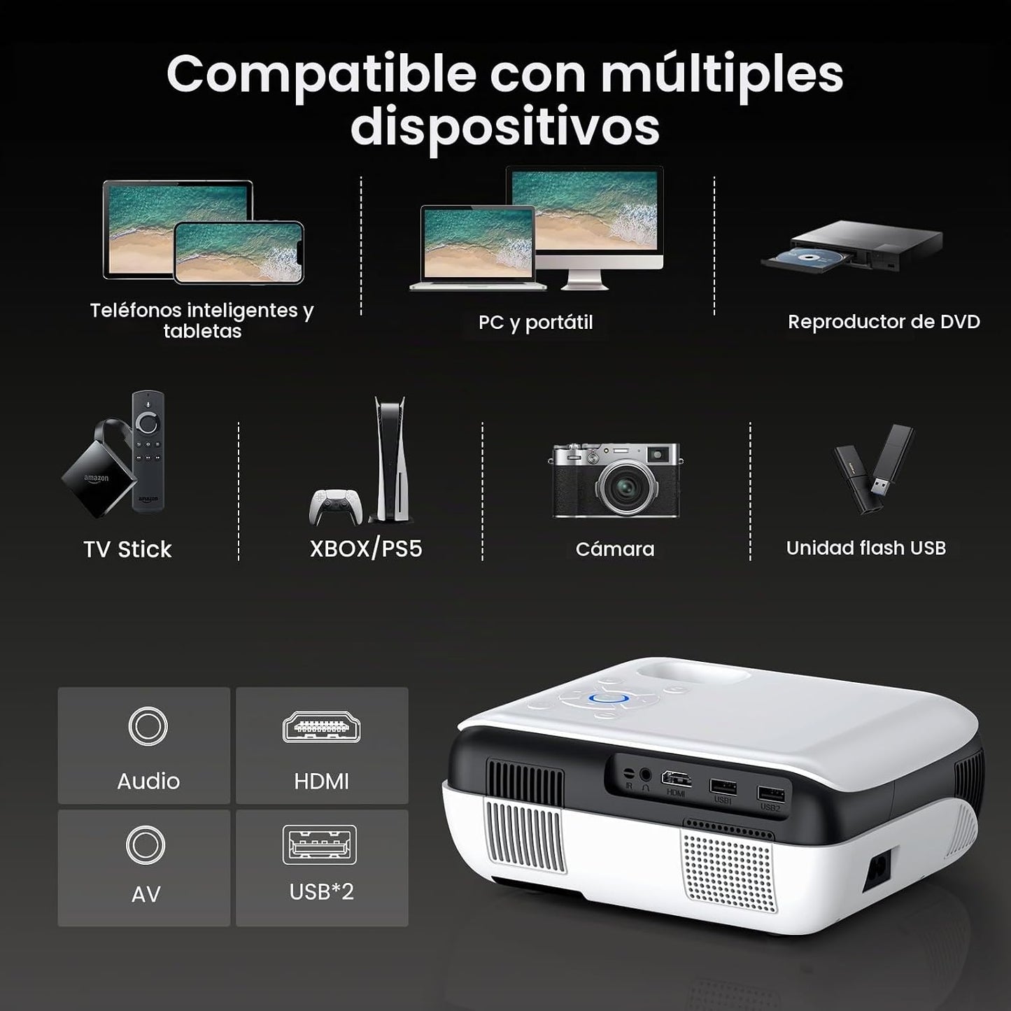 HAPPRUN Proyector inteligente para exteriores Native 1080P estándar...
