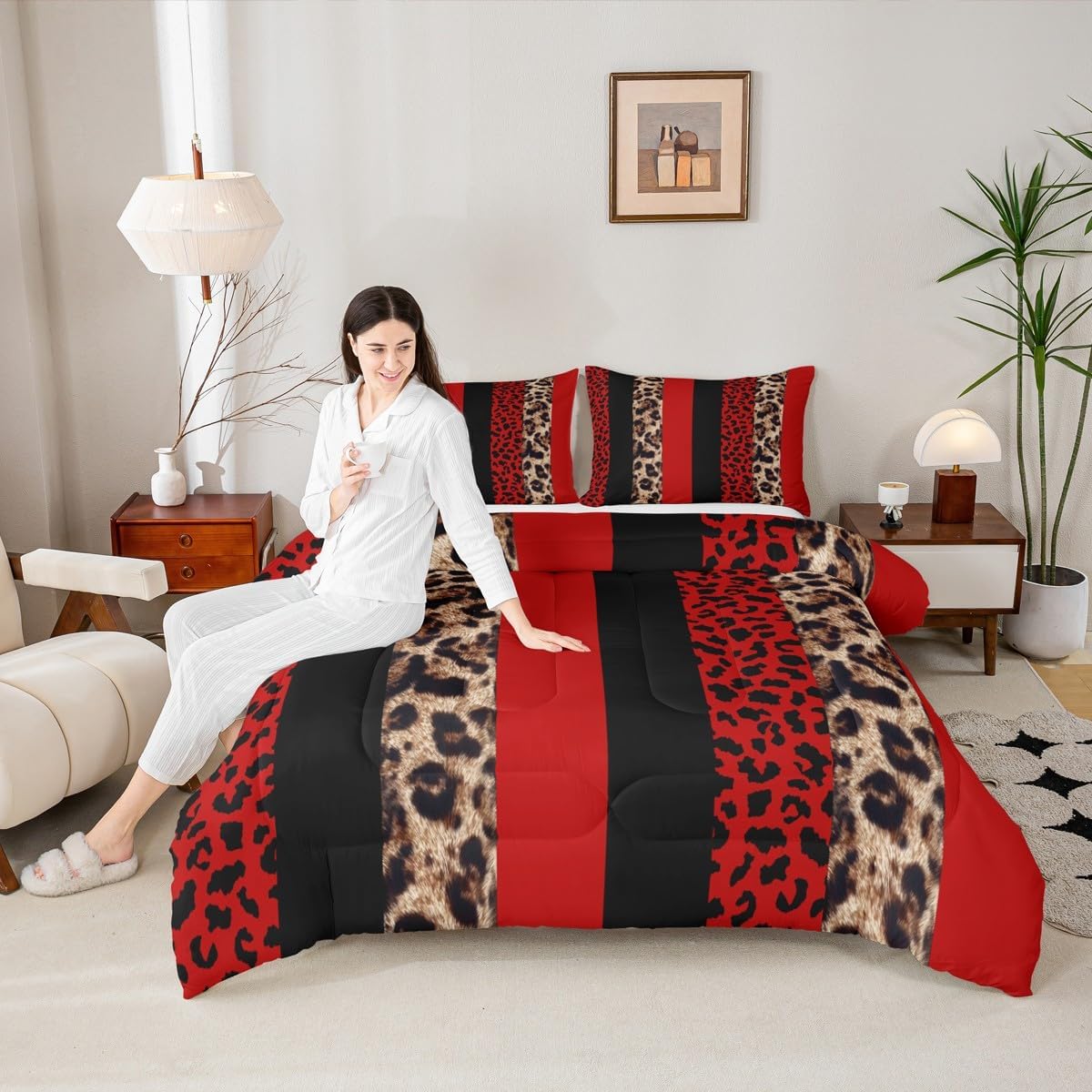 Homewish Juego de edredón para niños con estampado de leopardo, tam...