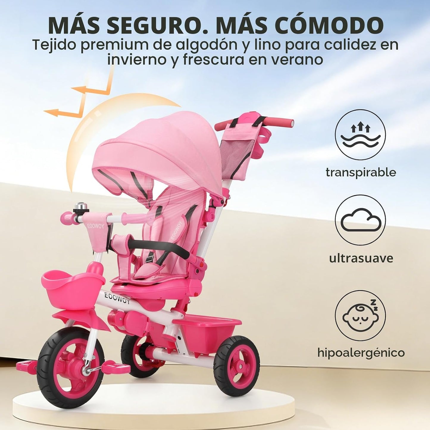 EOOWOY Triciclo para niños pequeños con mango de empuje, triciclo c...
