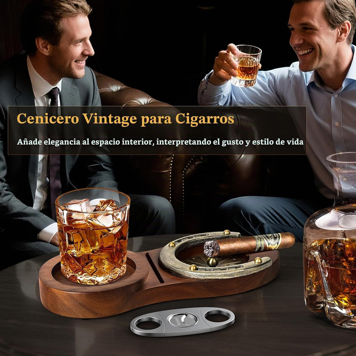 SEMKONT Cenicero de puros, bandeja de madera de herradura para whis...