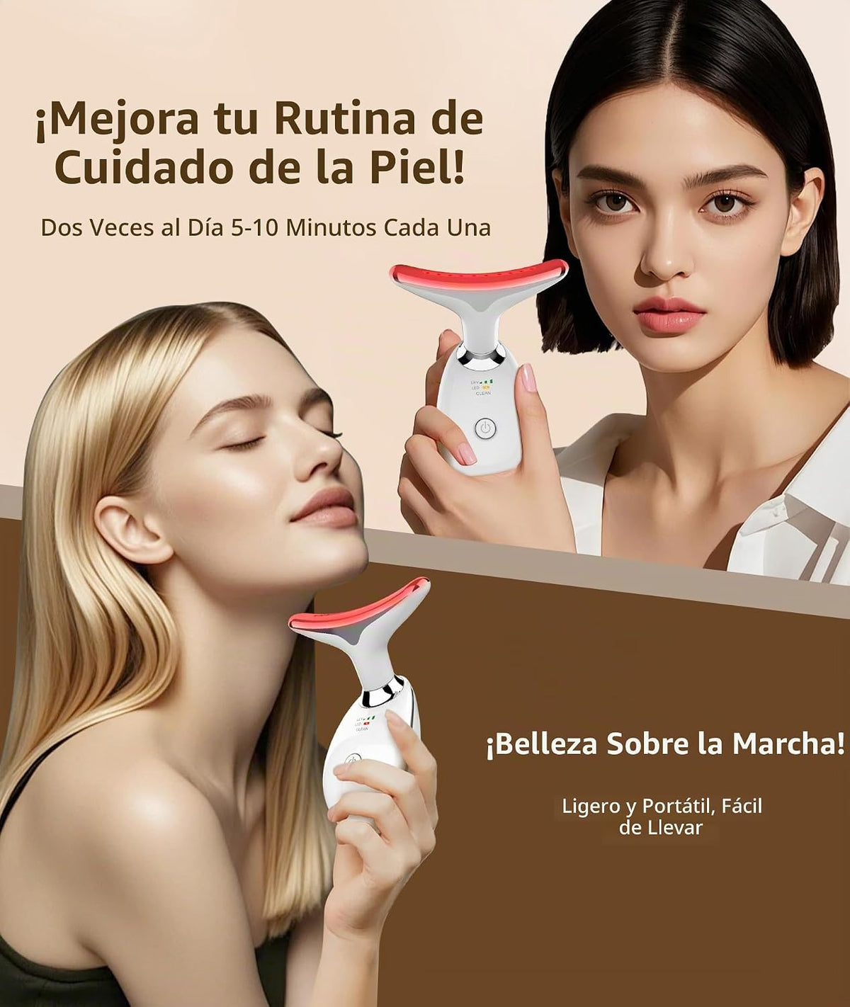 Jobazok Terapia de luz roja para cara y cuello, herramienta de masa...