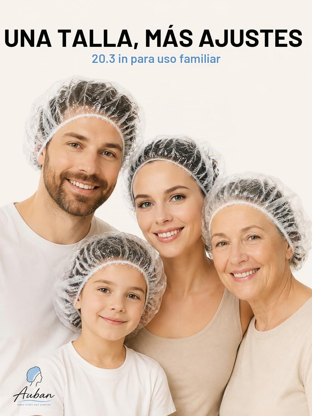 Auban 100 gorras de ducha desechables, gorra de plástico transparen...