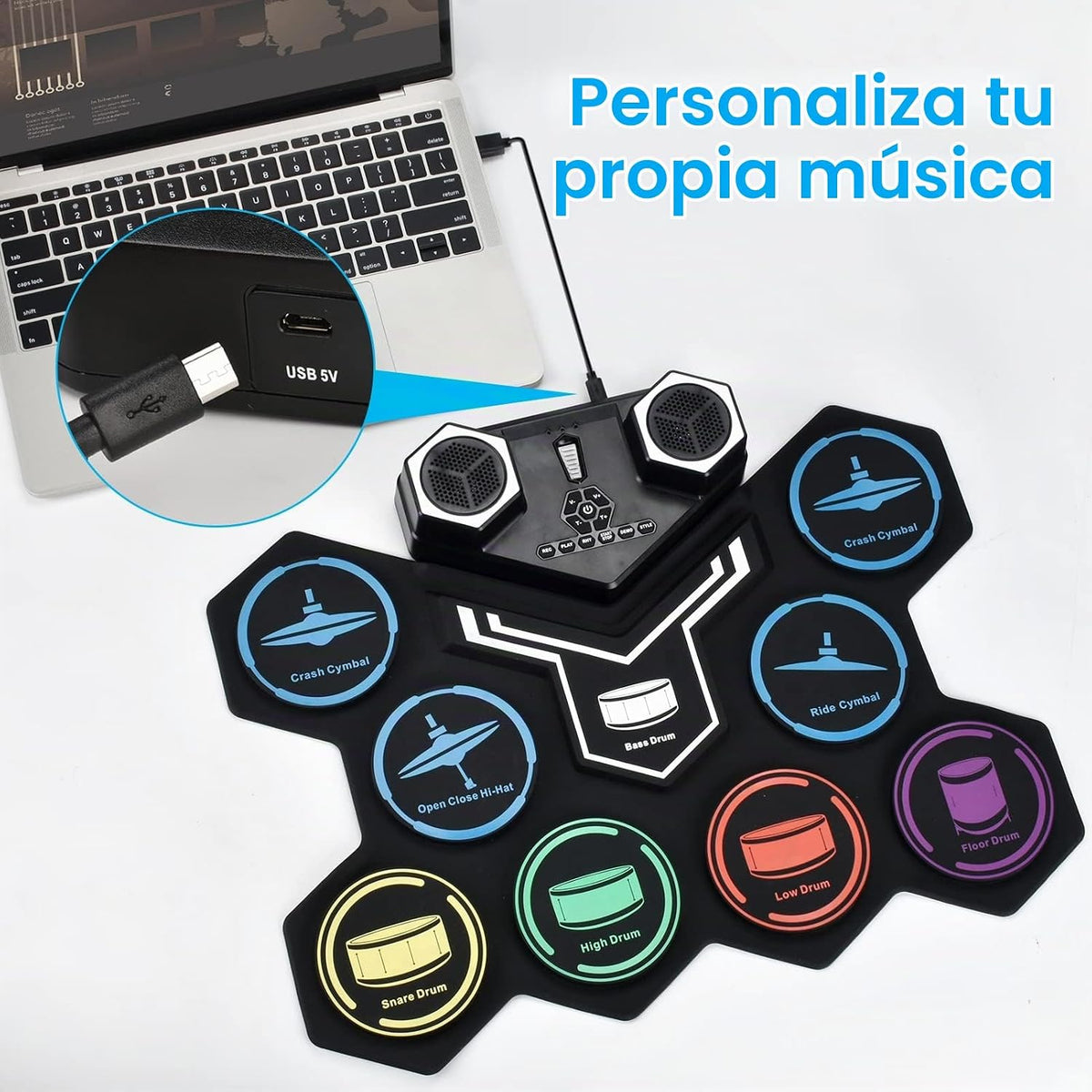 Conjunto de batería electrónica, Marrilley, 9 almohadillas con entr...