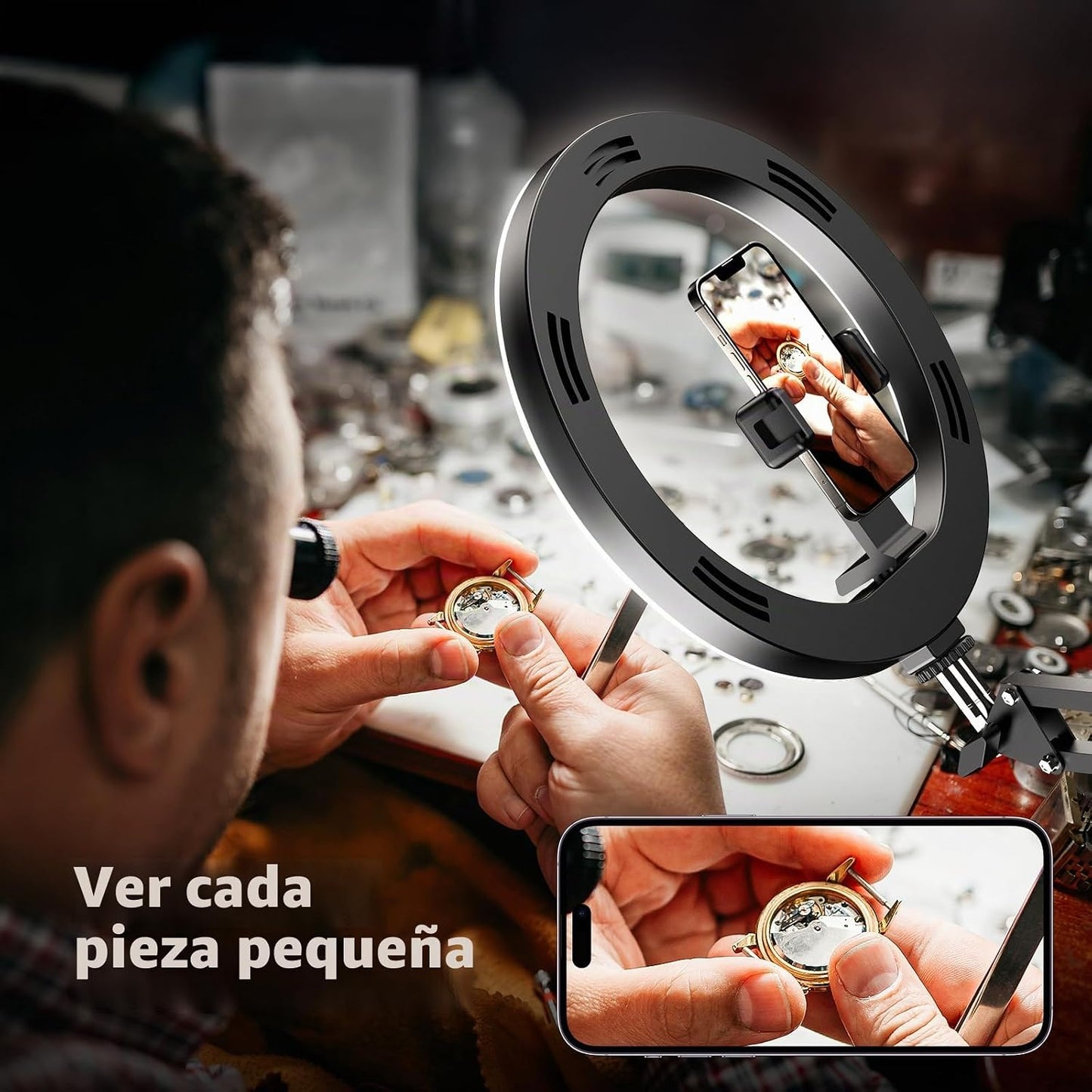 Anillo de luz ultra brillante de 18W para escritorio con soporte de...