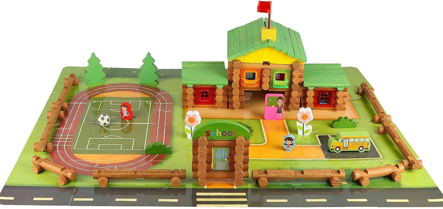 Wondertoys Juego de troncos de madera real de 269 piezas a partir d...