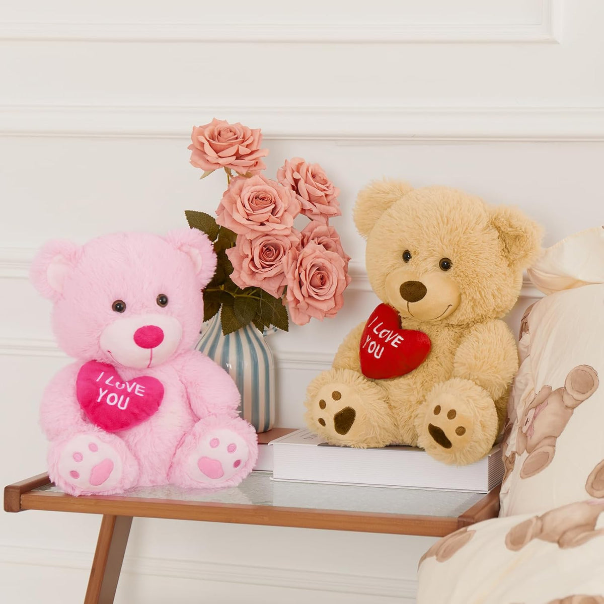 BENINY Oso de peluche de 12 pulgadas con corazón, bonito oso de pel...