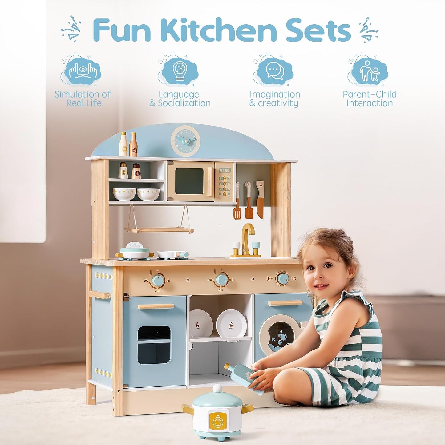 ROBUD Juego de cocina de madera para niños pequeños, regalo de coci...