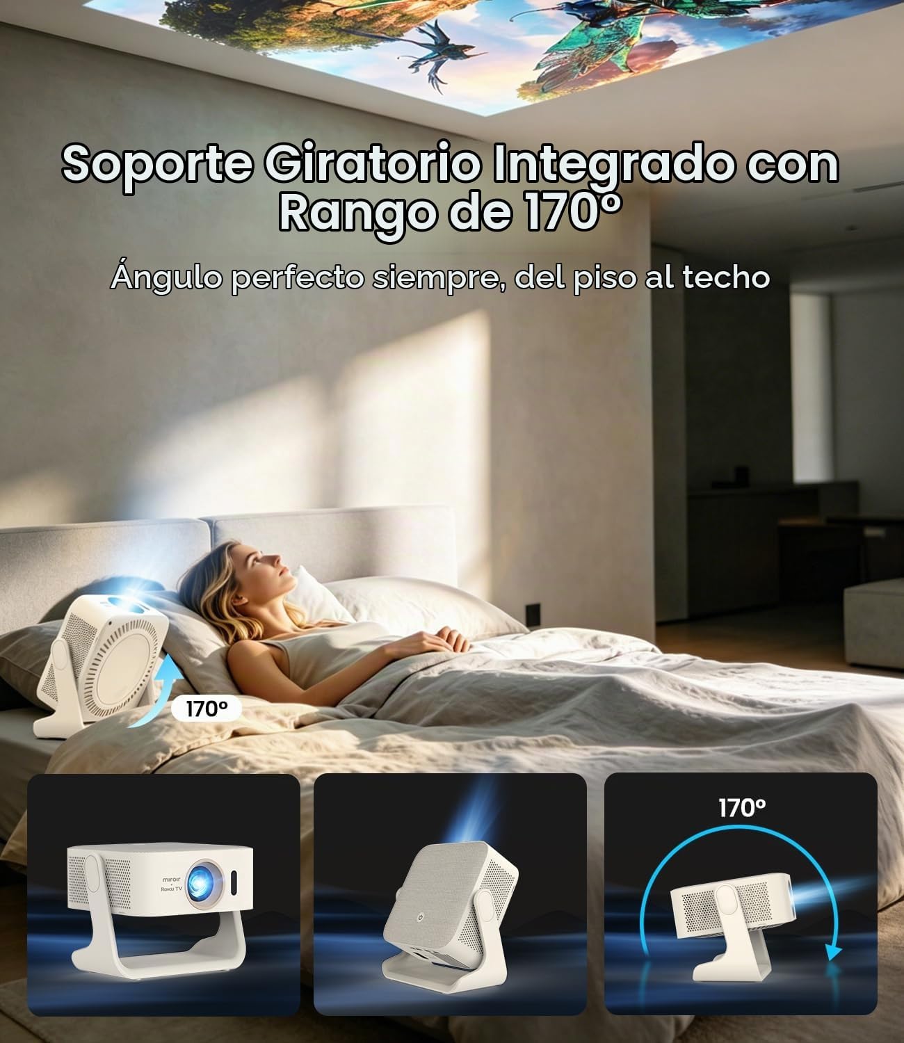 Miroir Roku - Proyector inteligente para TV con WiFi y Bluetooth, 3...