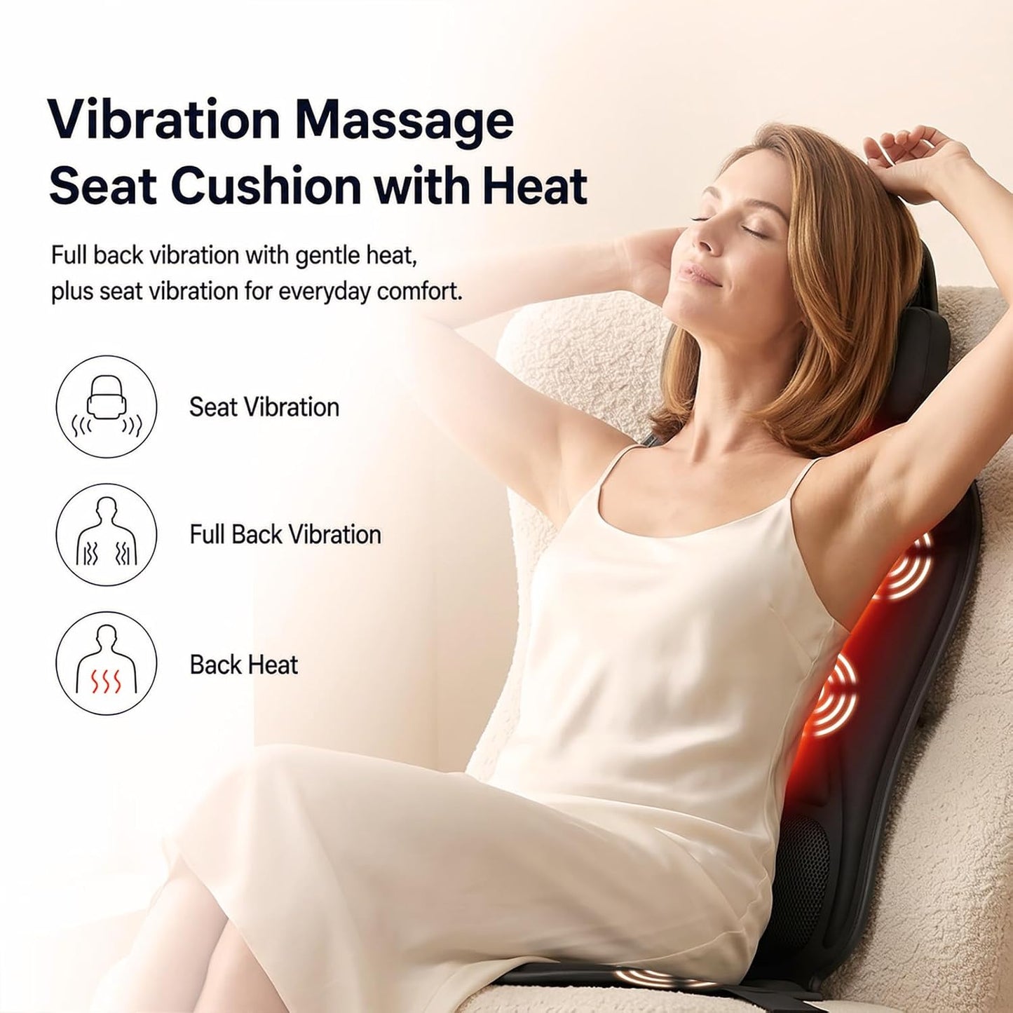 comrelax Masajeador de espalda vibratorio para silla con calor y re...