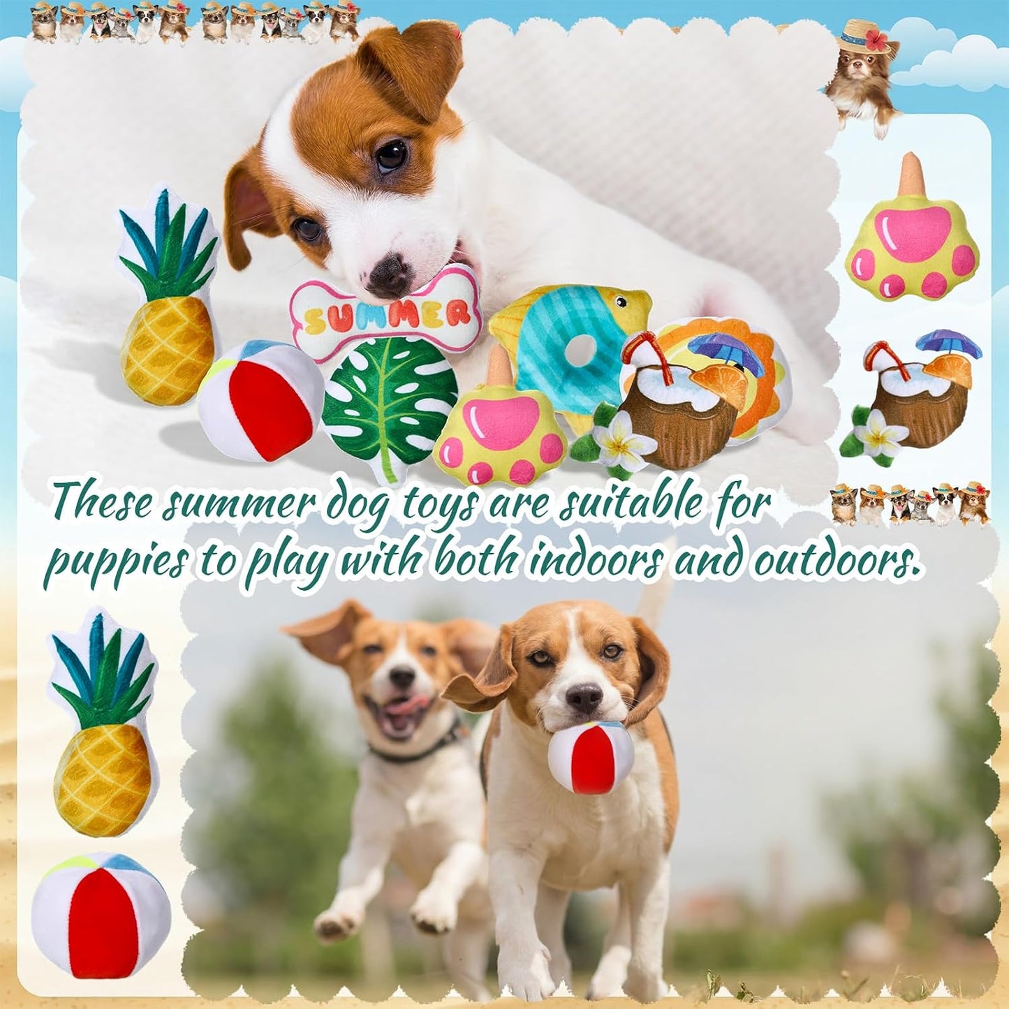 Soulchen Juego de 40 juguetes de verano para perros, juguetes chirr...