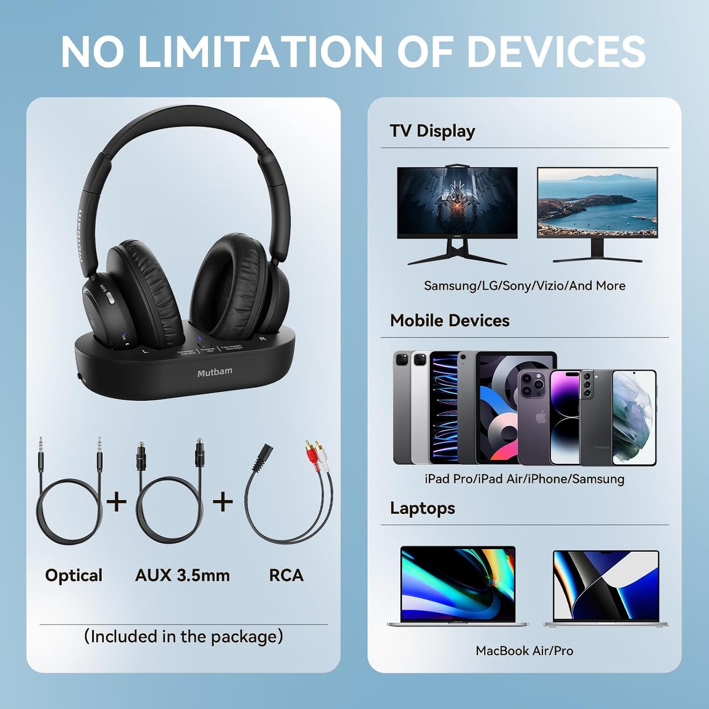Mutbam Auriculares Inalámbricos para TV, Auriculares TV Inalámbrico...