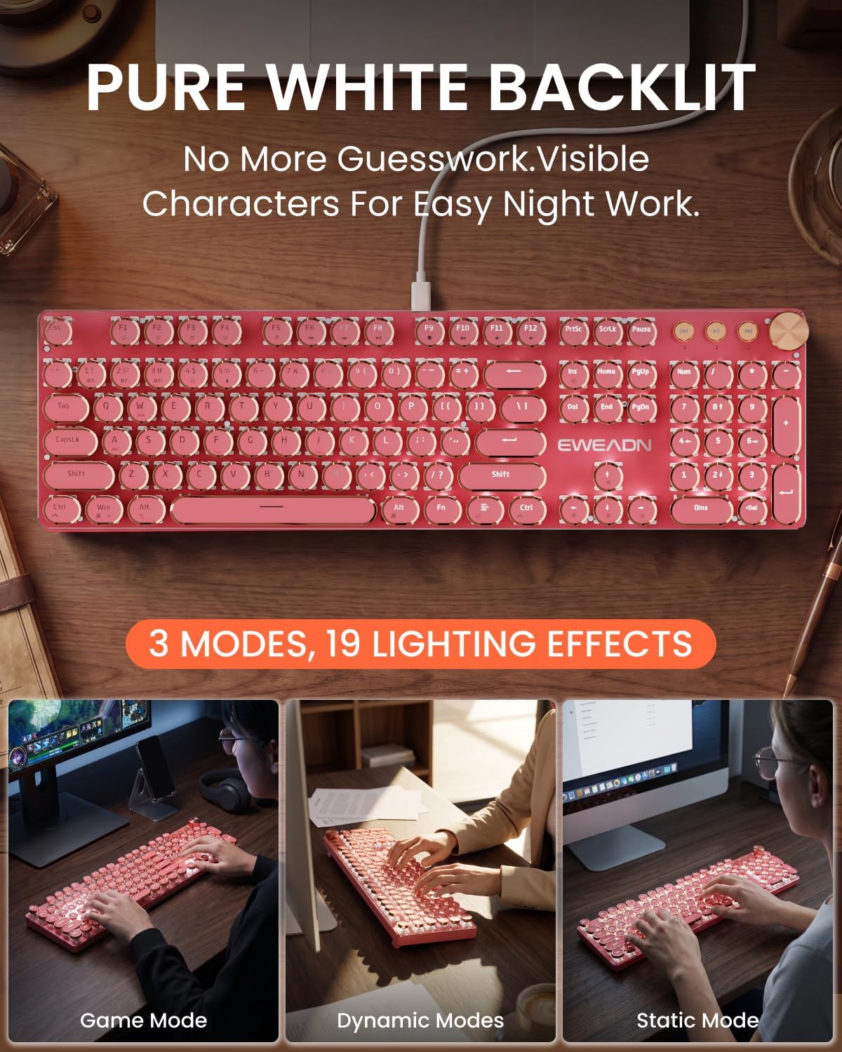 Combo de teclado y mouse con cable para máquina de escribir, interr...