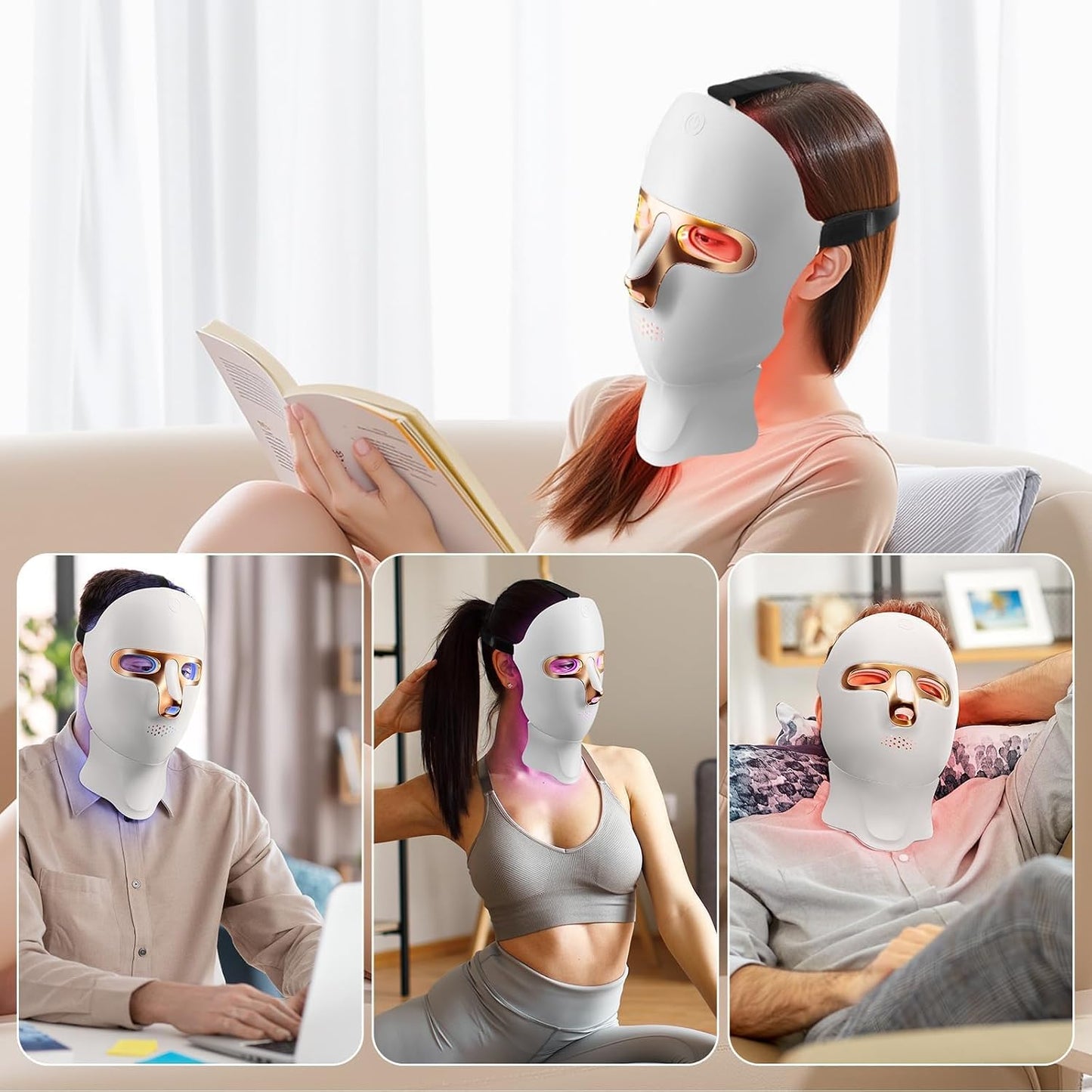 ONLUKY Máscara de terapia de luz roja Máscara facial LED recargable...