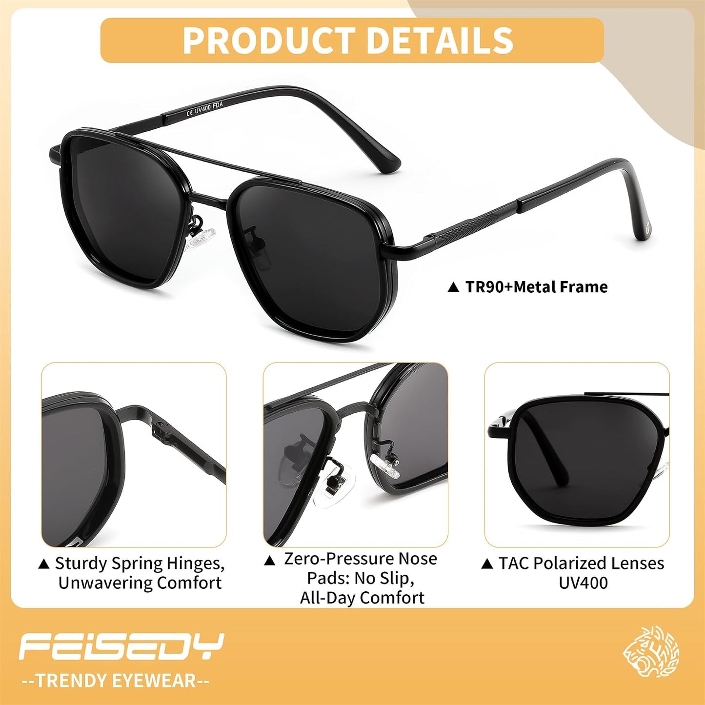 FEISEDY - Lentes de sol polarizados estilo aviador para hombres, ma...