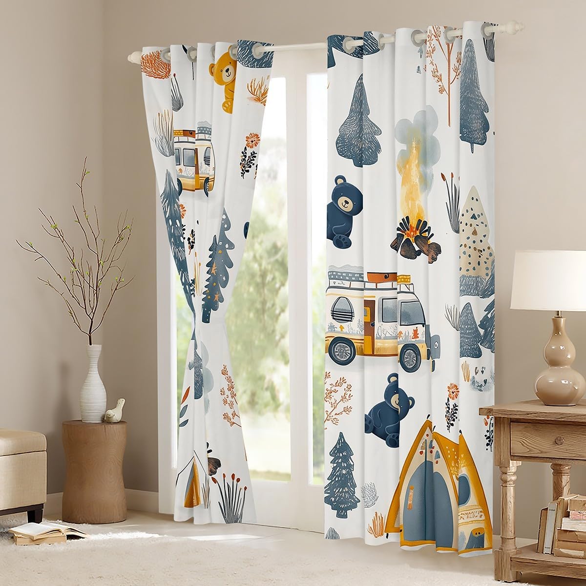 Cortina de ventana con temática de campamento, cortinas de oso para...