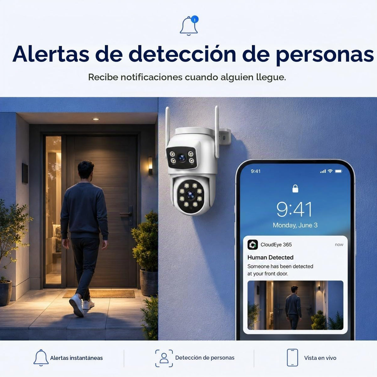 Cámara de seguridad PTZ de doble lente Camcamp 2K para exteriores,...