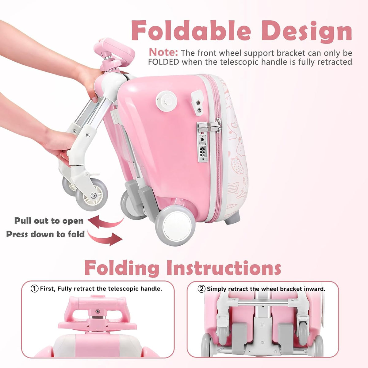 AODI Equipaje de viaje para niños con asiento, maleta de 20 pulgada...