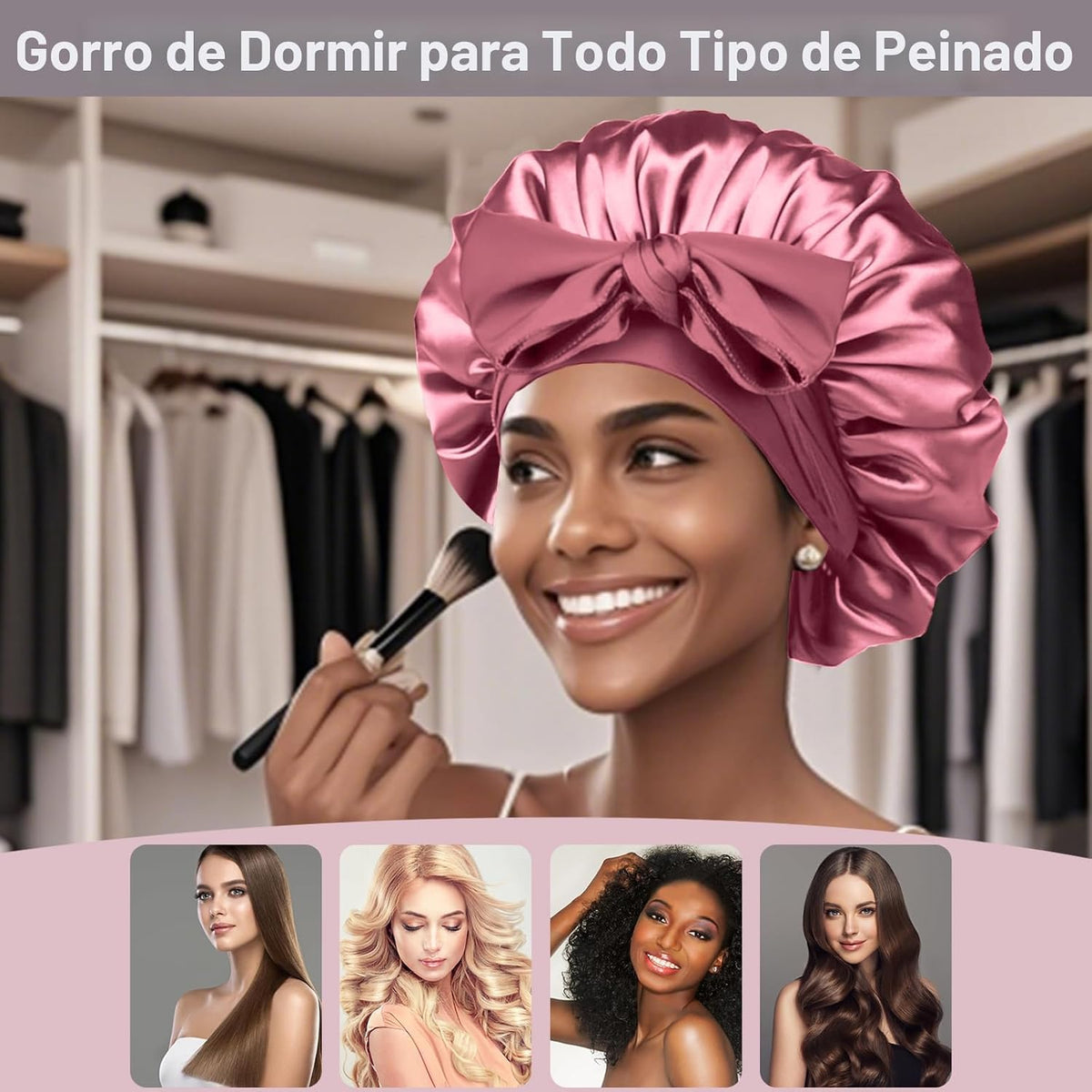 2 piezas de gorro de seda satinada para dormir para mujeres, gorro...