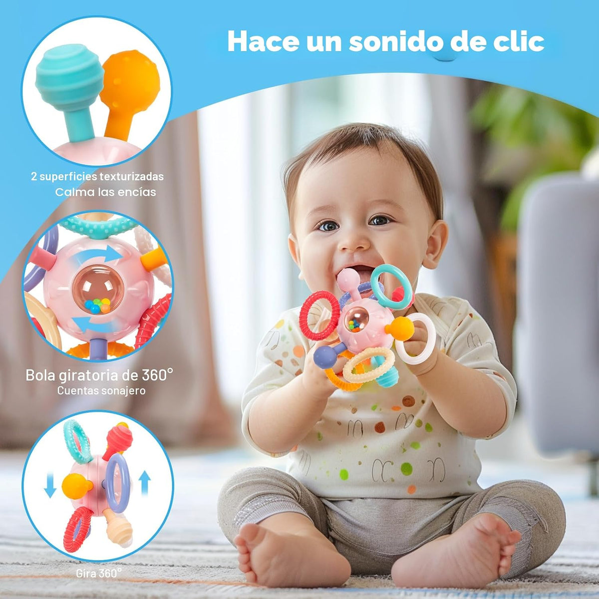 Baby Montessori - Juguete sensorial para dentición, 0-6, 6-12 meses...