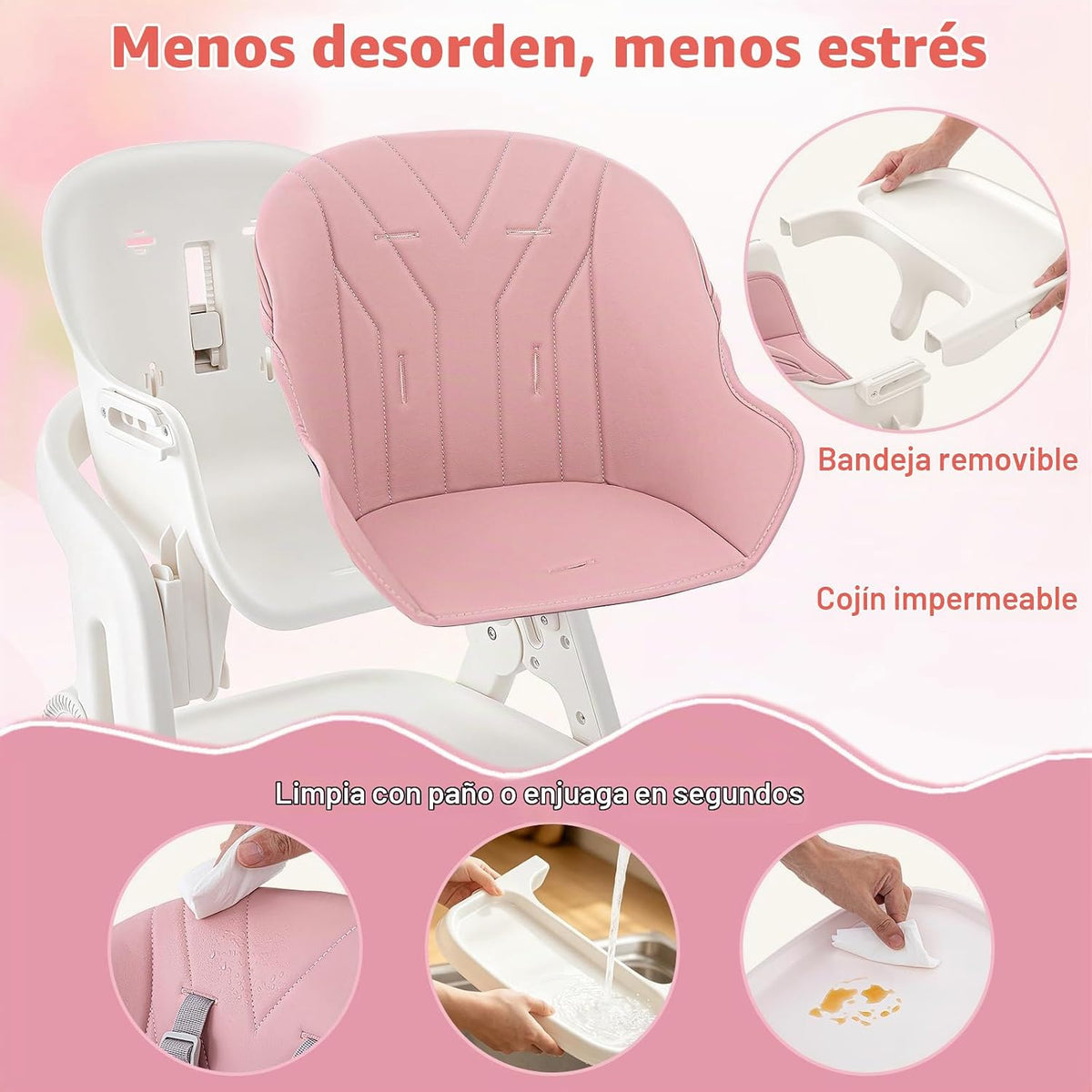 Silla alta plegable para bebé, sillas altas de madera convertibles...