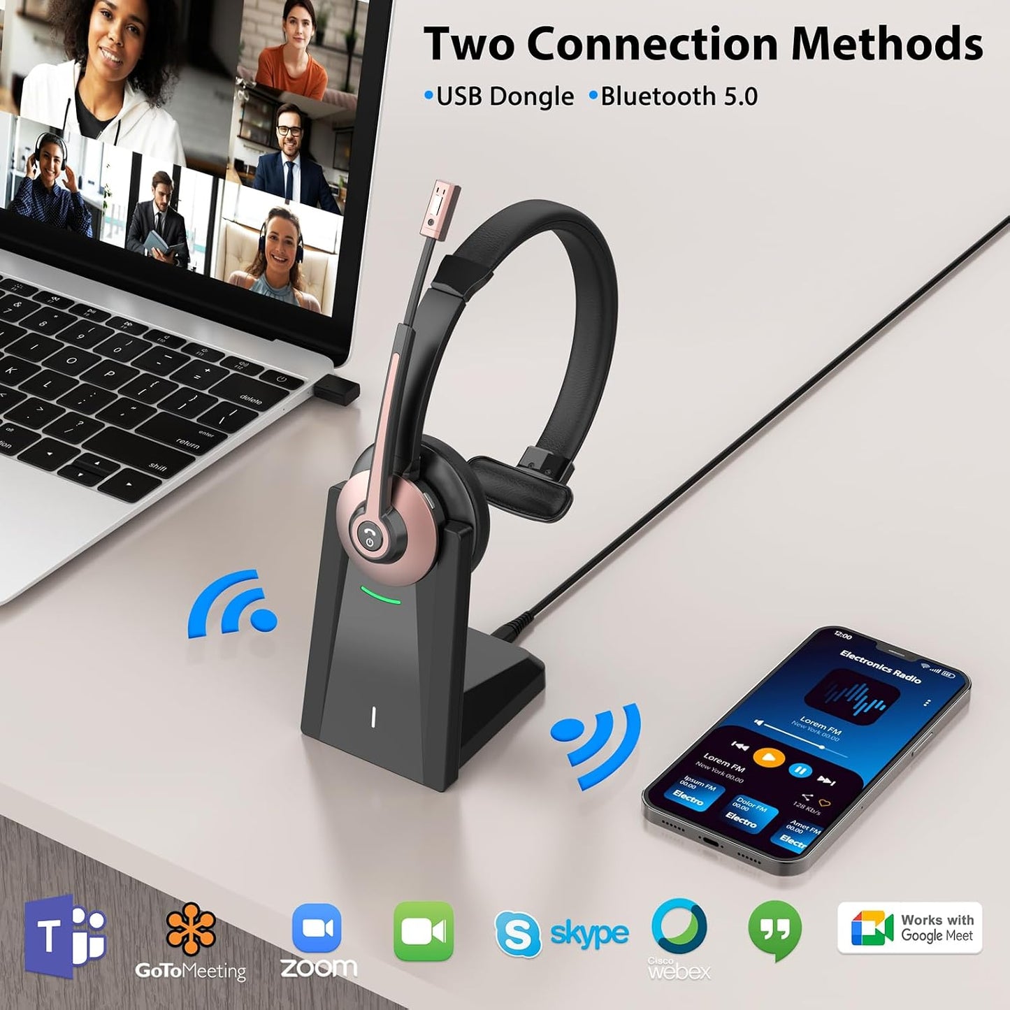 Auriculares inalámbricos con micrófono para el trabajo, auriculares...