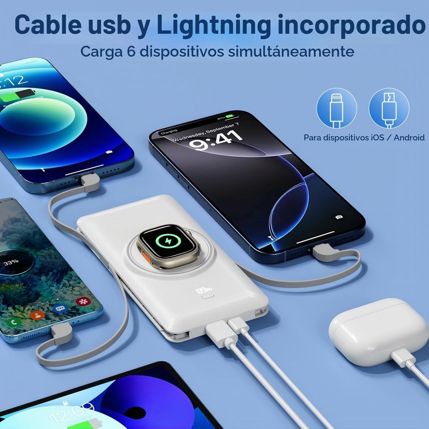 LUCKYFELLOW Cargador portátil magnético de 10000 mAh para iWatch y...