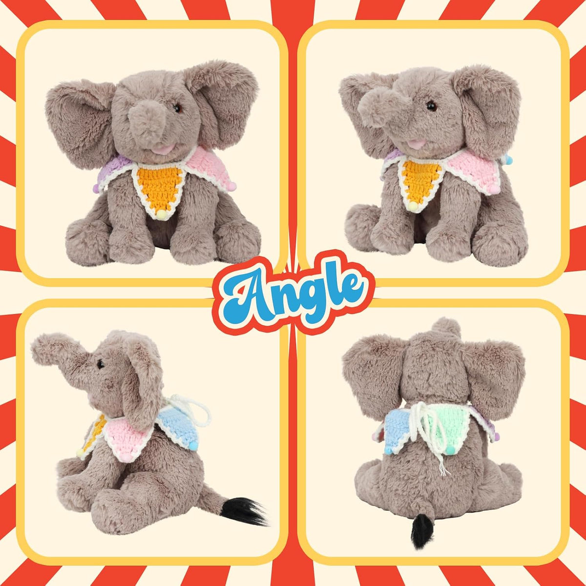 Hopearl Adorable elefante de peluche con babero de punto colorido y...