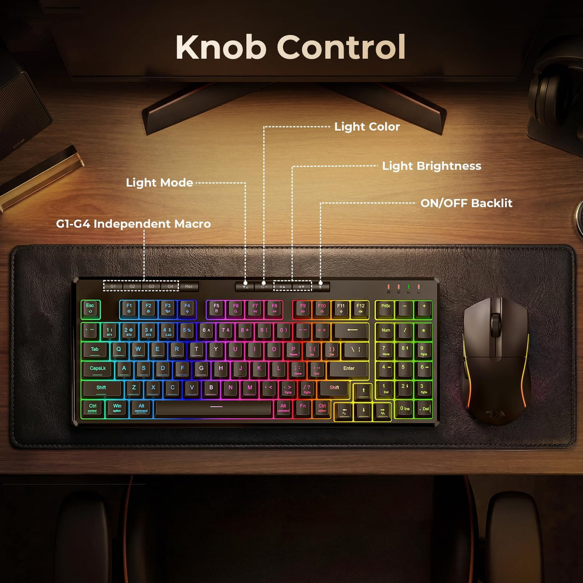 Redragon S156 - Teclado y mouse inalámbricos para juegos con tres m...