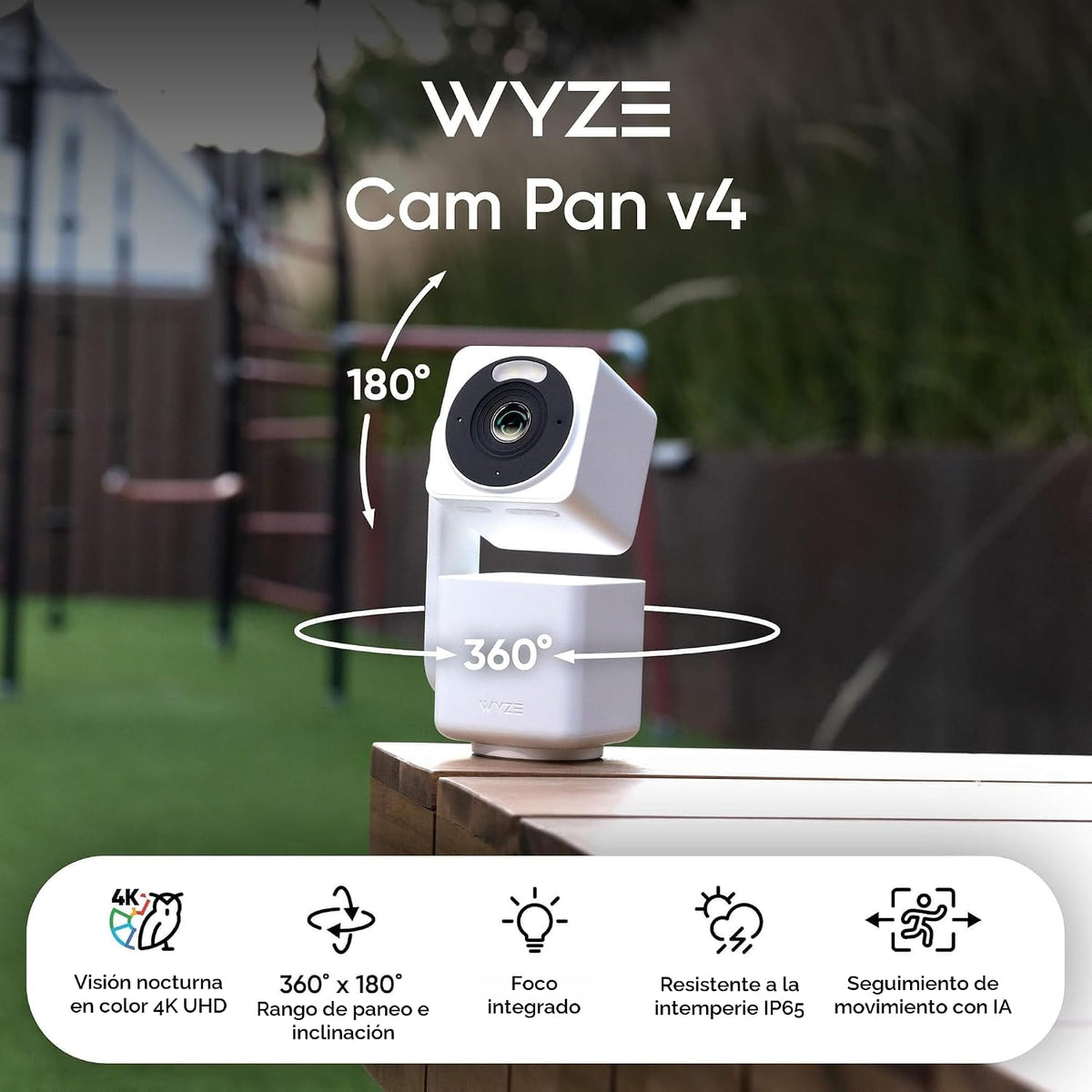 WYZE Cam Pan v4, cámara de seguridad inteligente 4K, cámaras AI par...