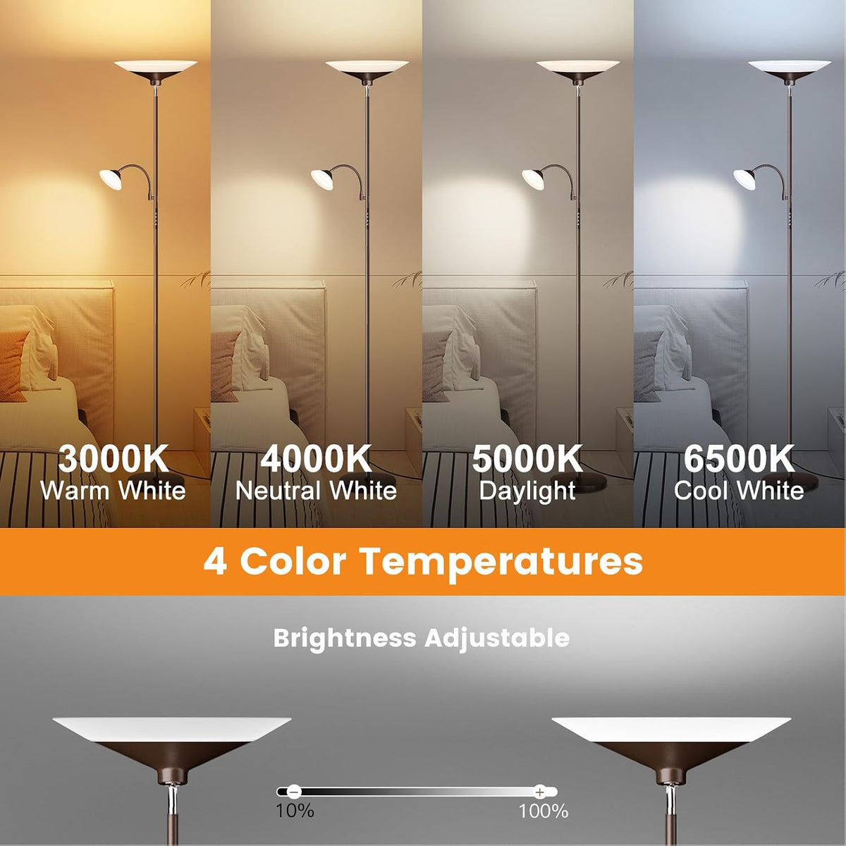 SIBRILLE Brown Torchiere Lámpara de pie LED - Lámpara de pie girato...