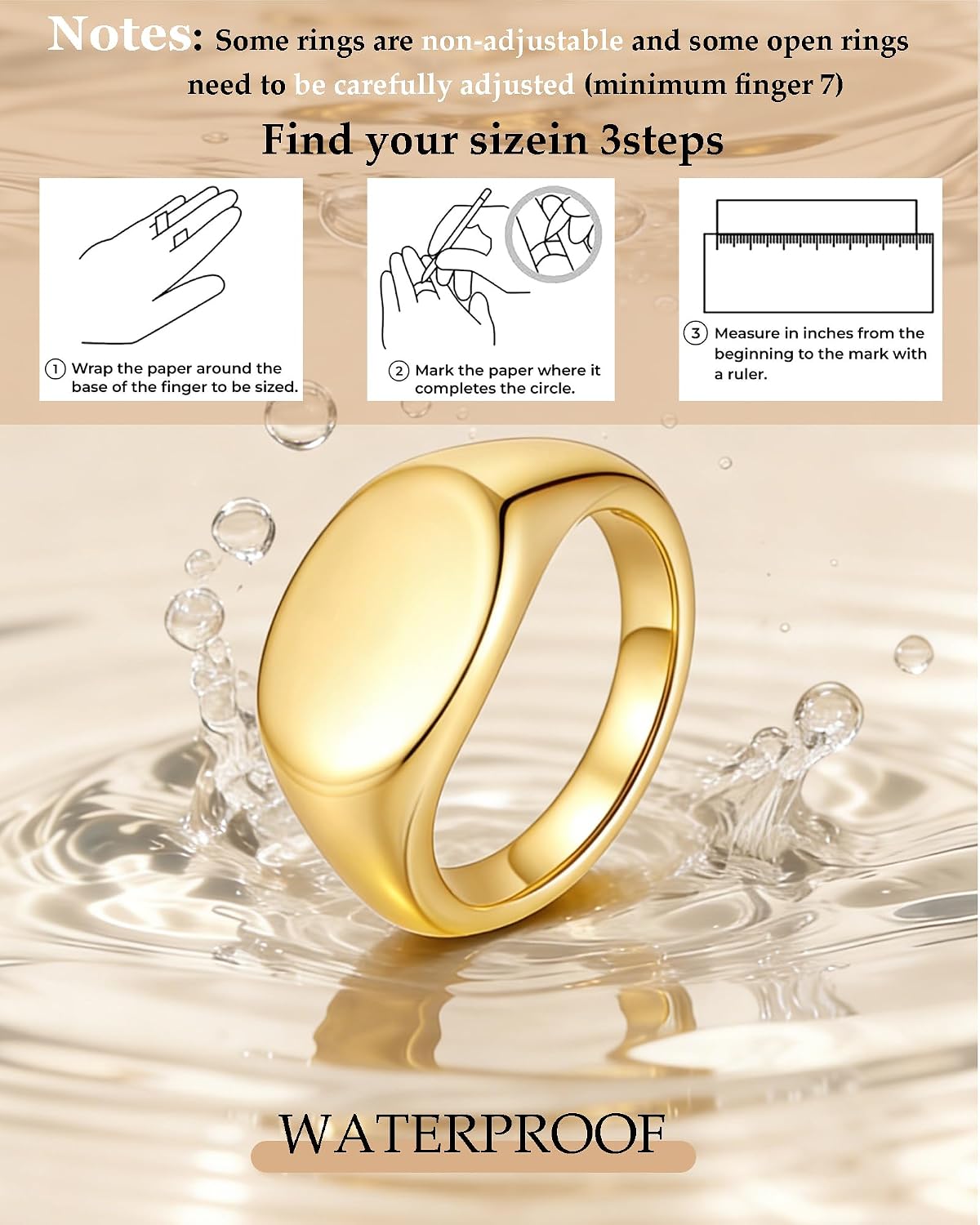 ZHESHY Anillos gruesos de oro para mujer, sin deslustre, chapados e...