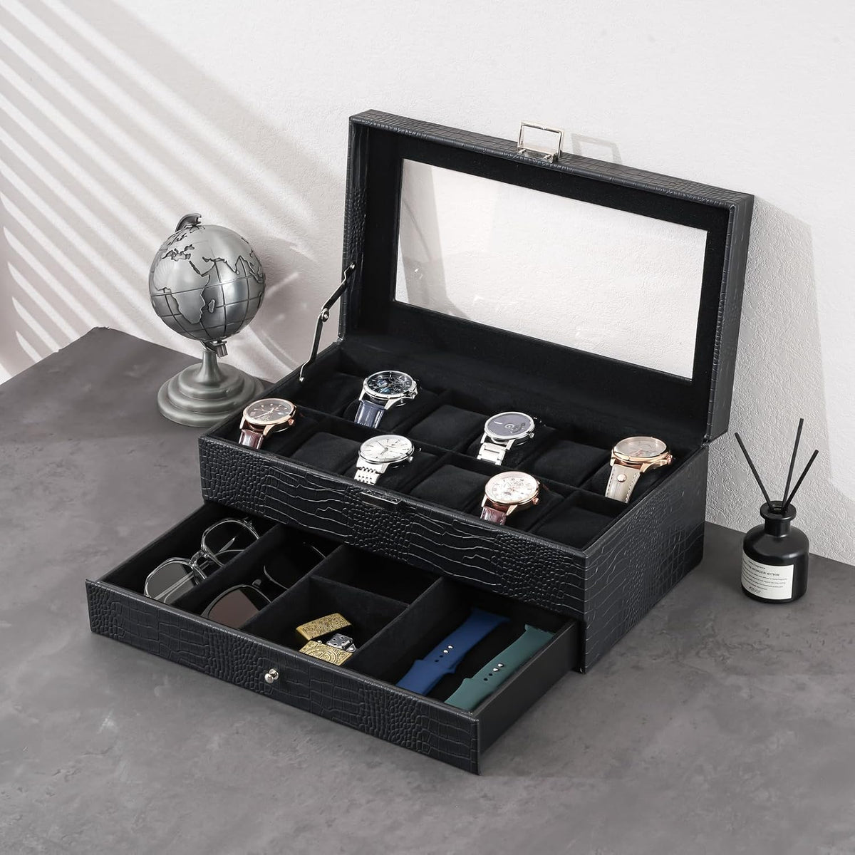 ProCase Caja de reloj, Caja de reloj para hombres con 12 ranuras y...