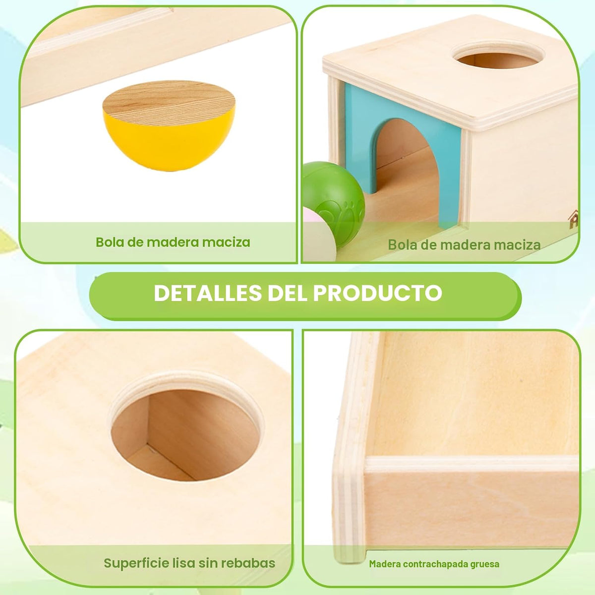 Adena Montessori Juguete de Madera para Bebé de 6-12 Meses, 3 Pelot...