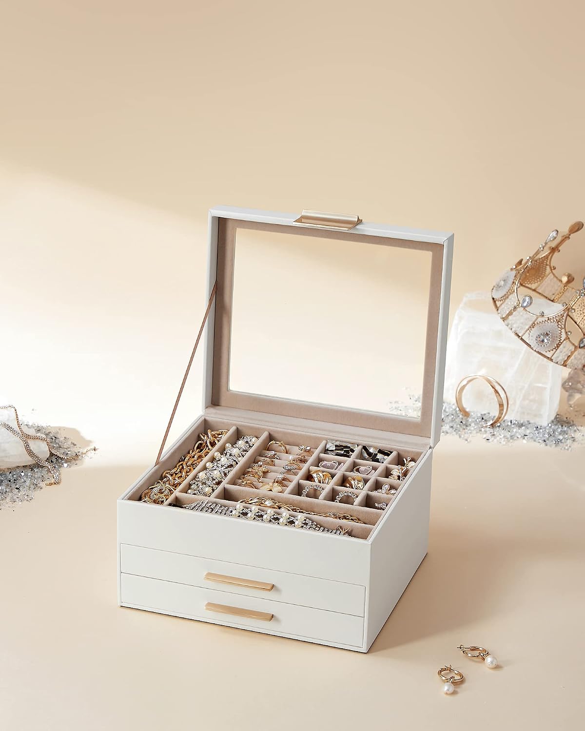 SONGMICS GISELLA Collection UJBC239WT - Joyero organizador con tapa...
