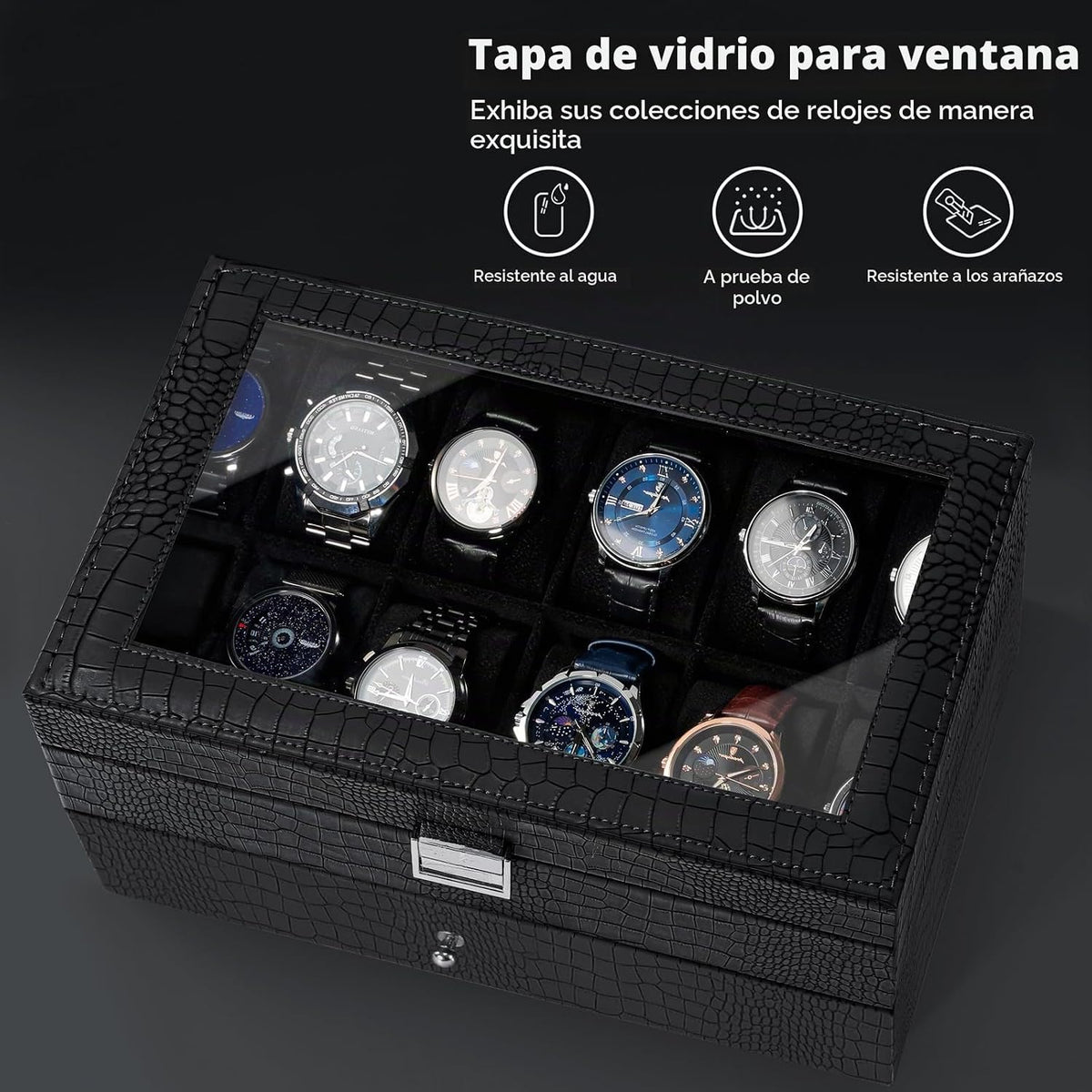 ProCase Caja de reloj, Caja de reloj para hombres con 12 ranuras y...