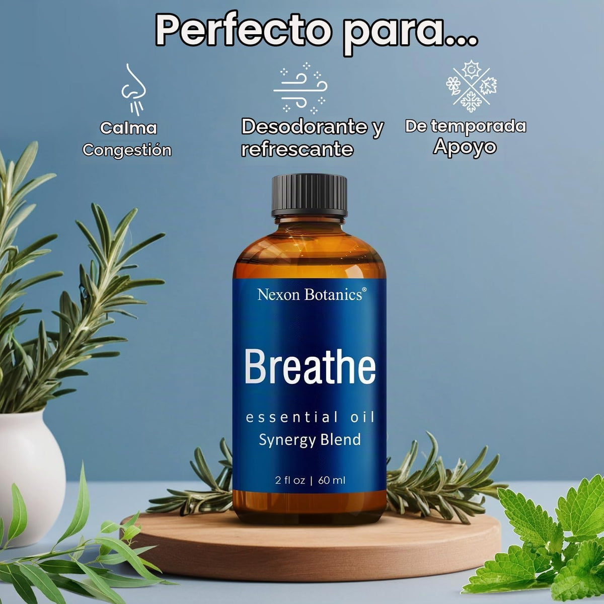 Breathe Mezcla de Aceites Esenciales 60 ml (2.0 fl oz) - Alivio Sin...