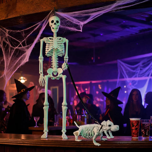 UZYZMS Decoración de Halloween de esqueleto humano y perro de 3.5 p...