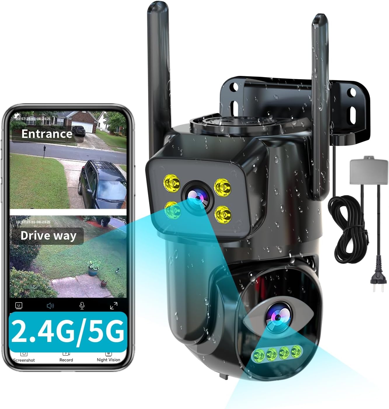 LETSCEE Cámara de seguridad WiFi de doble lente para exteriores, 2....