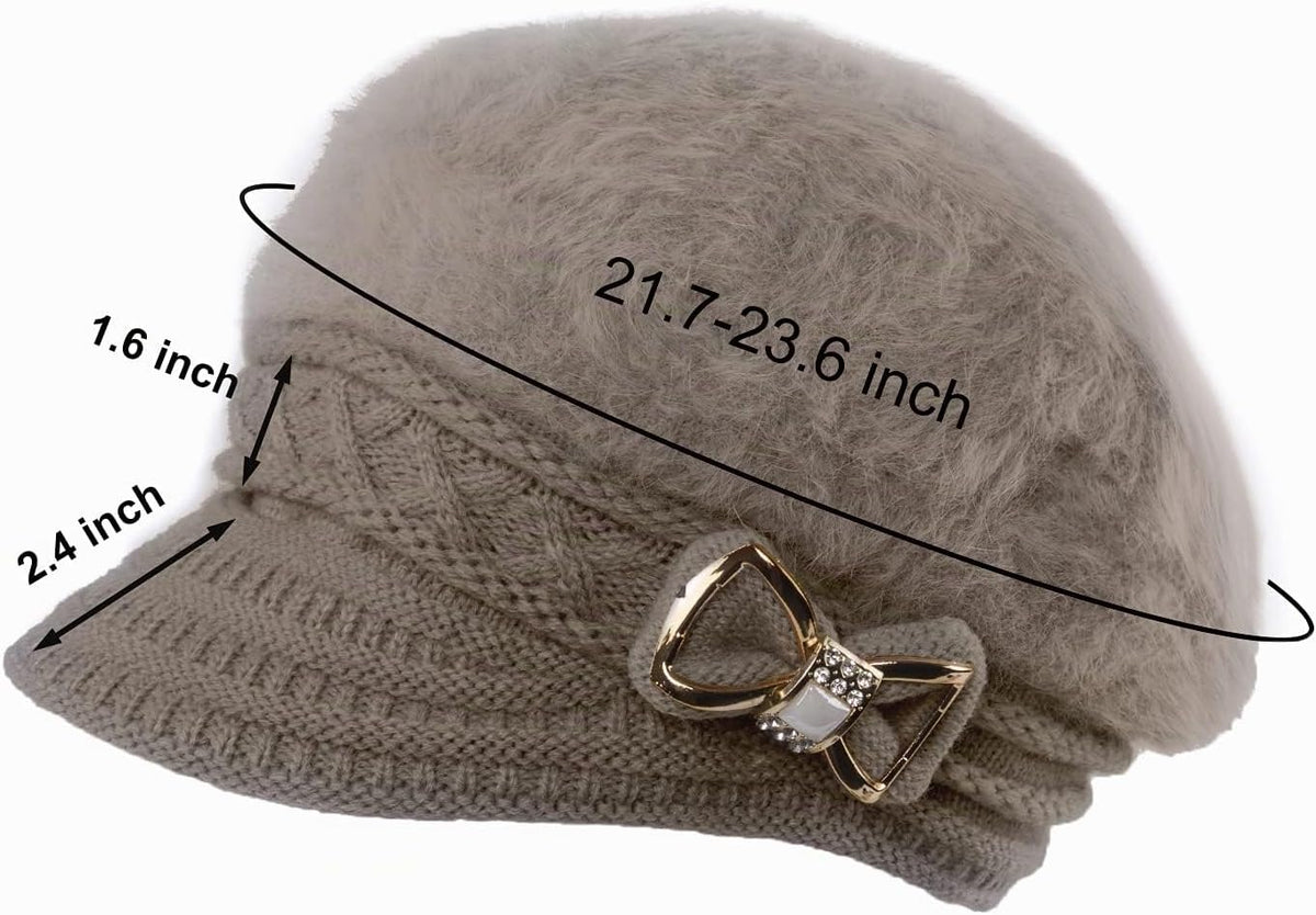 Surblue Sombrero de punto para mujer, boina, gorra de ala ancha con...