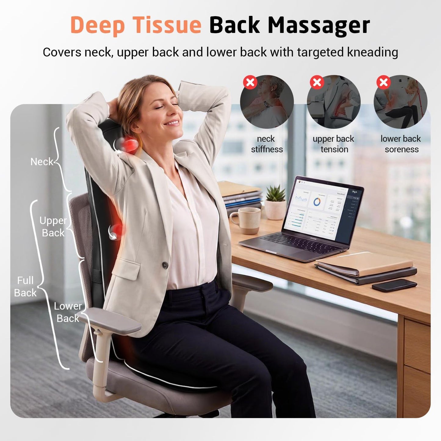 Mynt Shiatsu Masajeador de cuello y espalda con calor, masajeador d...