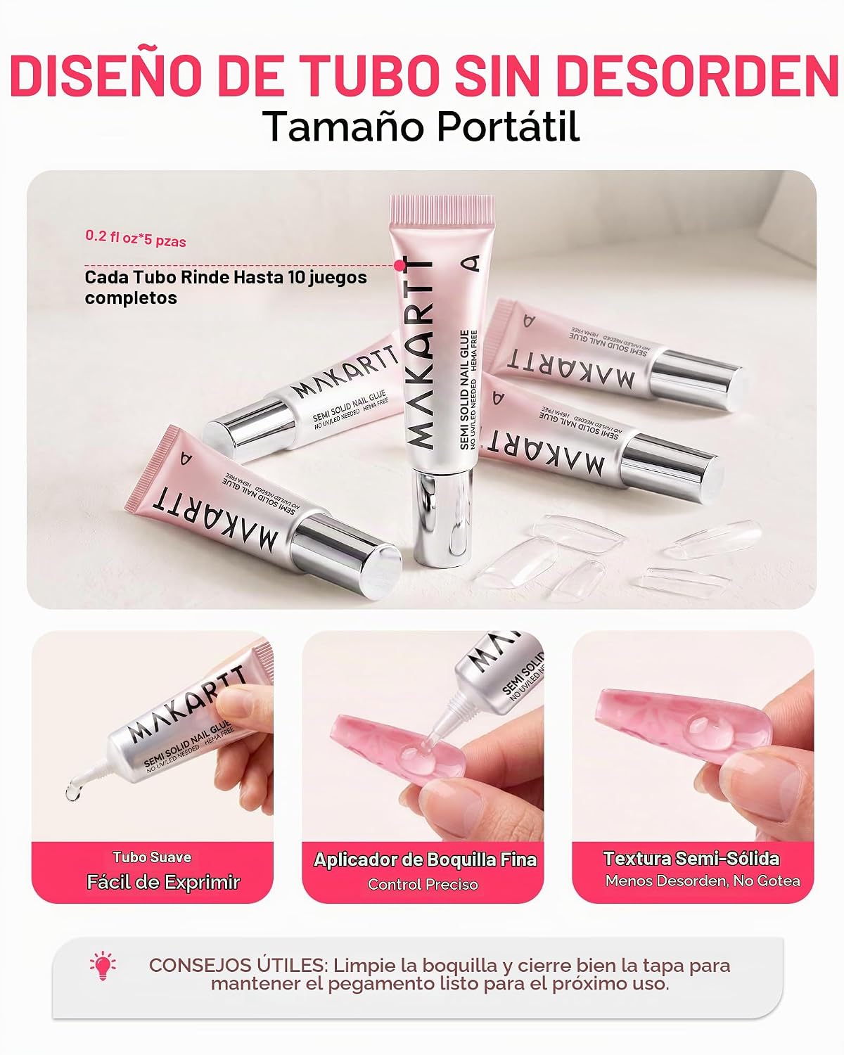 Pegamento para uñas Makartt Press on: 5 g, 5 paquetes, semisólido s...