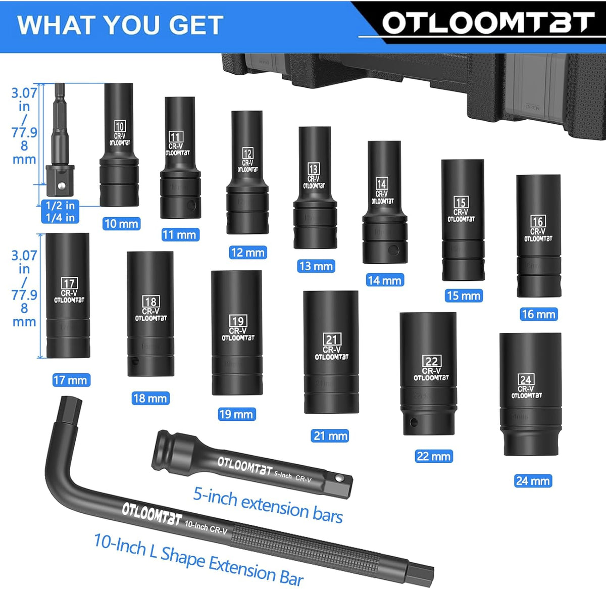 OTLOOMTBT Juego de llaves de impacto de 16 piezas de 1\/2" | Co...