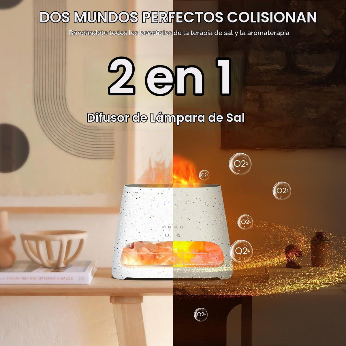 SALKING Lámpara de sal del Himalaya 2 en 1 y difusor ultrasónico de...