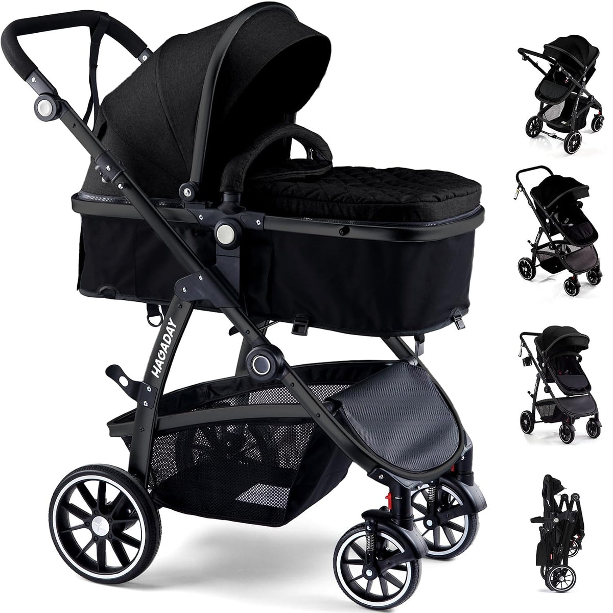 Cochecito de bebé, asiento reversible 2 en 1 para niños pequeños co...