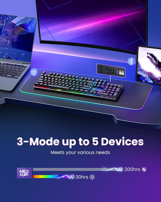 Redragon K671KS Teclado mecánico inalámbrico para juegos, teclado p...