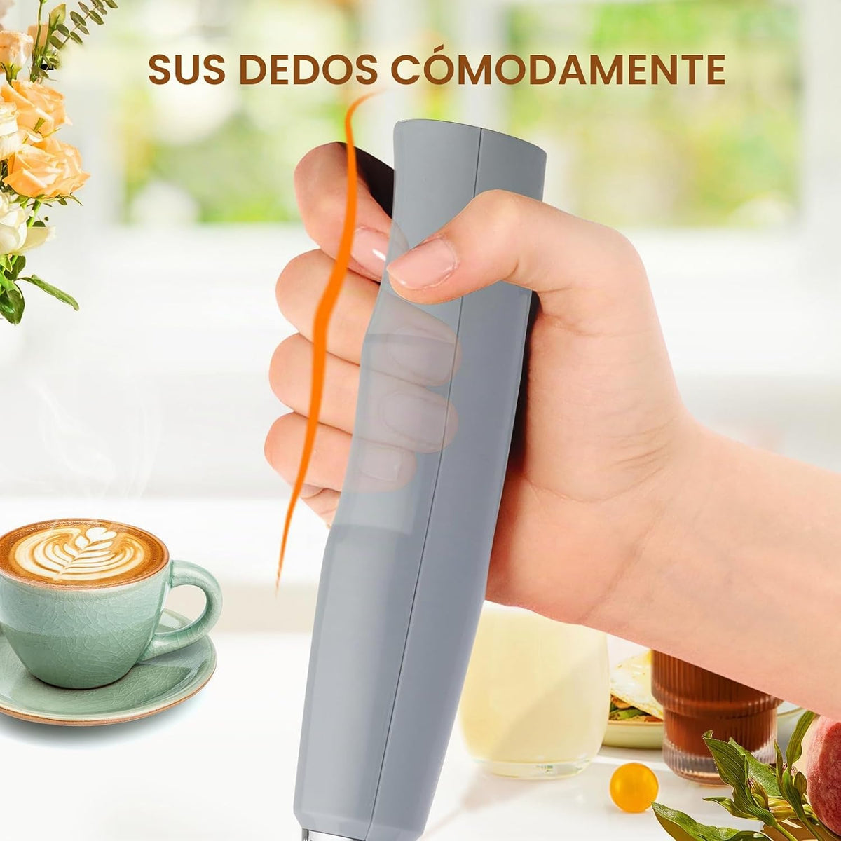 YUSWKO Varita espumadora de leche de mano para café, batidor eléctr...