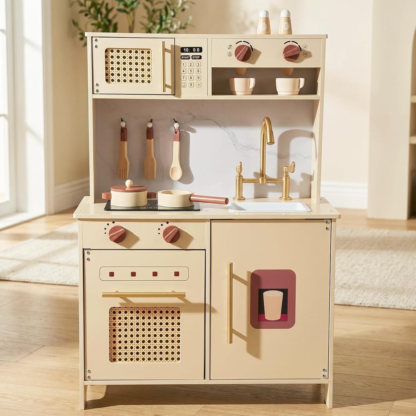 WoodenEdu Juego de cocina de madera para niños de 3 años, juego de...