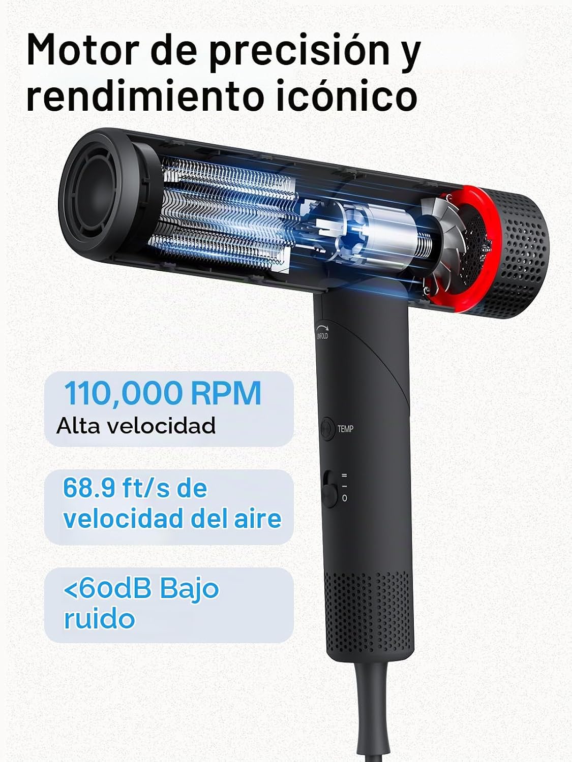Secador de pelo, secador de pelo CONFU con difusor 110000 RPM | Sec...