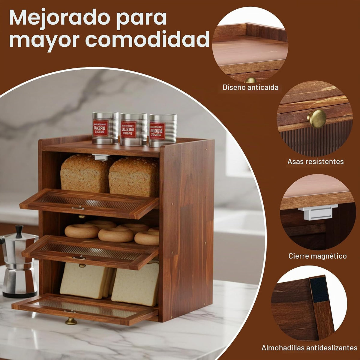 Panera para encimera de cocina, contenedor de almacenamiento de pan...